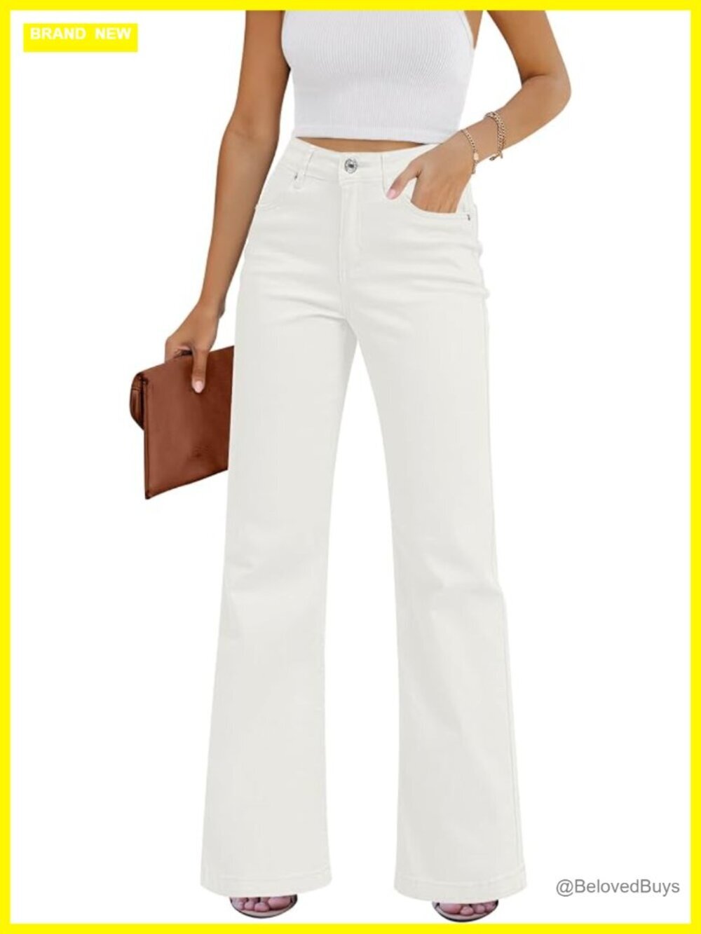 Flare Wide Leg Jeans High Waisted Stretch Denim Pants